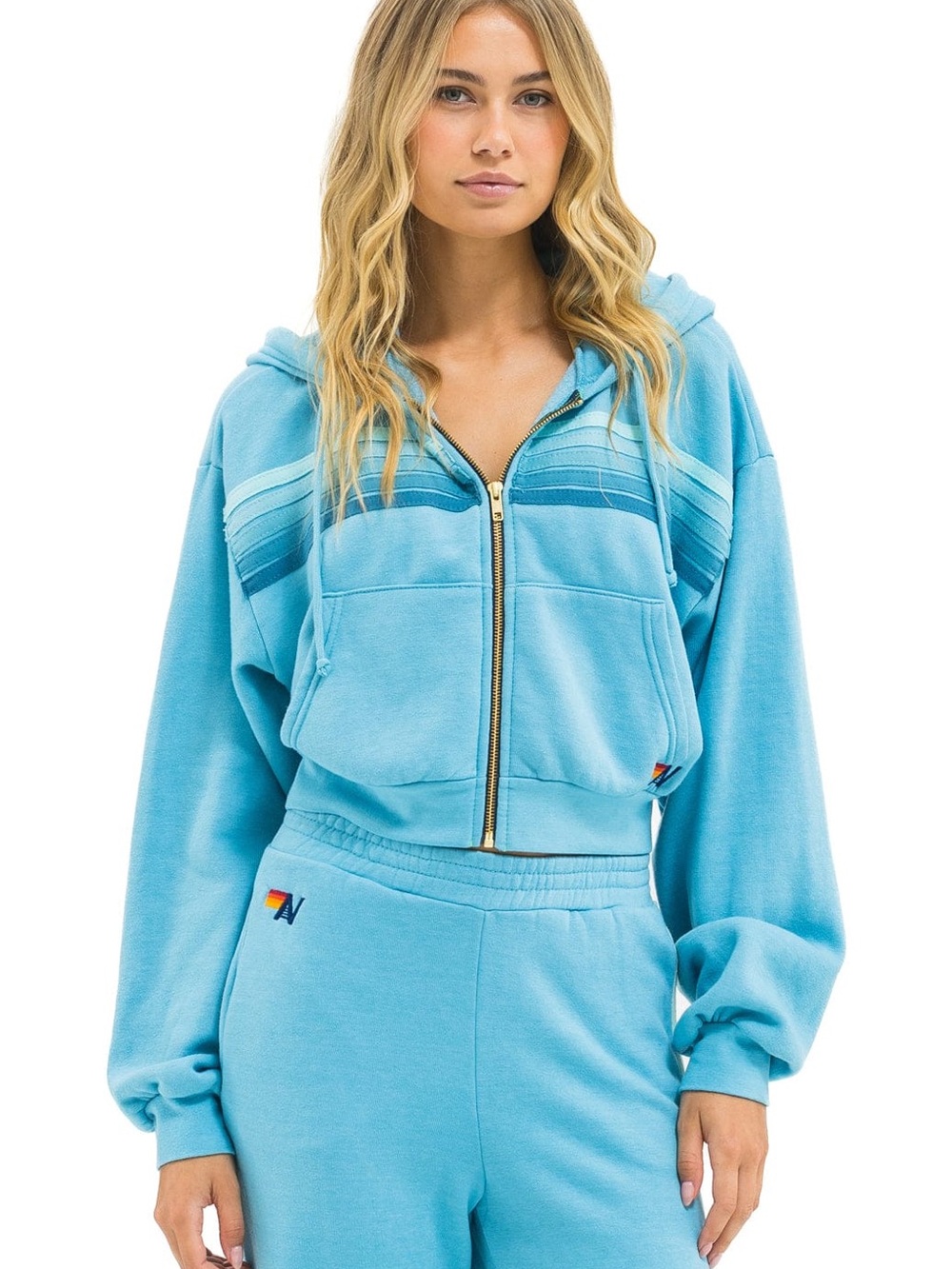 Aviator Nation AV 5 stripe cropped hoodie aqua size XL NWOT $196